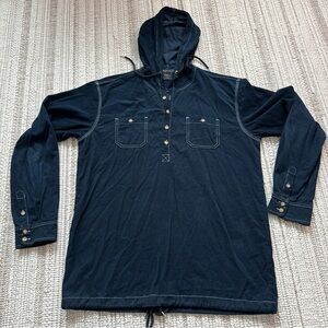 Jiberish Pullover Hoodie Mens XXL Blue Corduroy Double Pocket Button Hooded